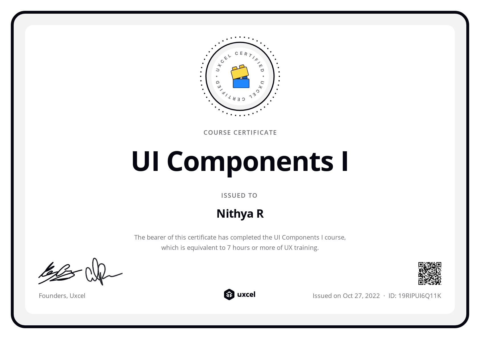 Nithya R's certificate